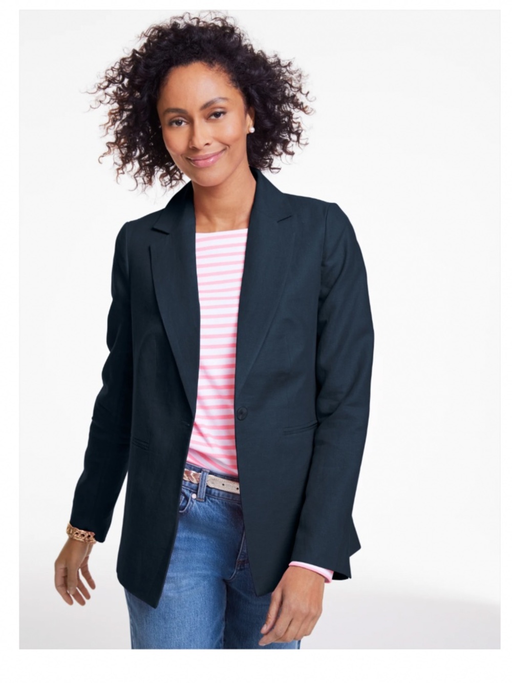 Talbots 14P Classic Linen Single Button Blazer in Indigo